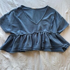 Altar'd State Textured Blue Peplum Blouse